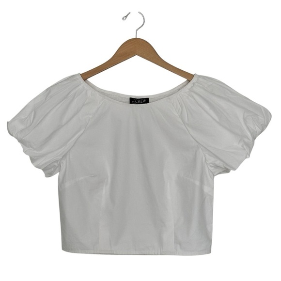 NEW J. CREW Cropped and Fitted puff-sleeve top in white cotton Size 8 - Picture 4 of 8